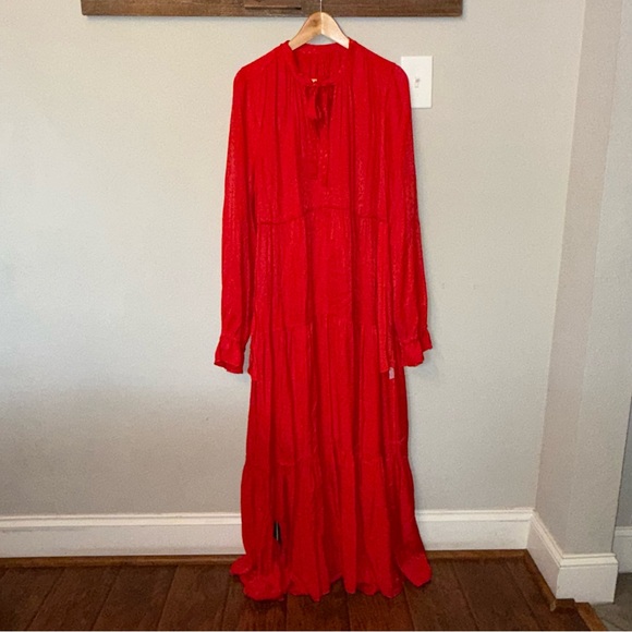 Maeve By Anthropologie Wendy tiered long sleeves boho maxi dress red Size XL - Picture 7 of 15